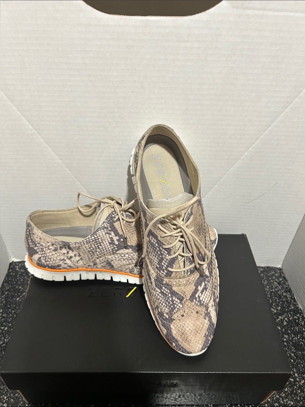Cole Haan Neutral Snake-Print Lace-Up Sneakers